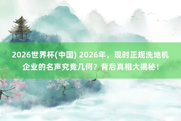 2026世界杯(中国) 2026年，现时正规洗地机企业的名声究竟几何？背后真相大揭秘！