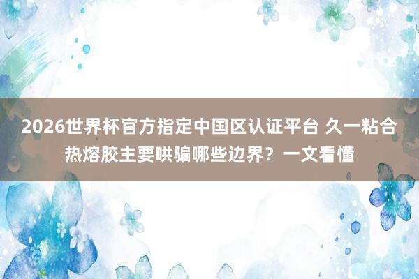2026世界杯官方指定中国区认证平台 久一粘合热熔胶主要哄骗哪些边界？一文看懂