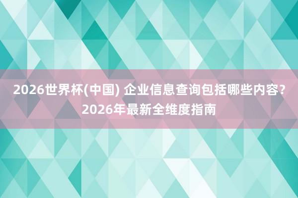 2026世界杯(中国) 企业信息查询包括哪些内容？2026年最新全维度指南
