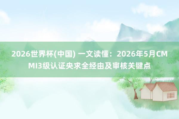 2026世界杯(中国) 一文读懂：2026年5月CMMI3级认证央求全经由及审核关键点