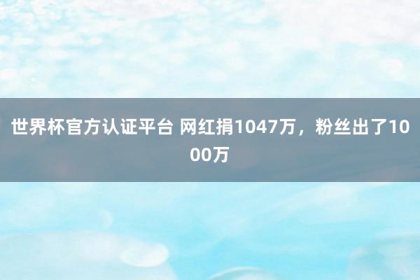 世界杯官方认证平台 网红捐1047万，粉丝出了1000万