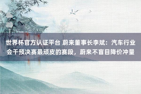 世界杯官方认证平台 蔚来董事长李斌：汽车行业会干预决赛最顽皮的赛段，蔚来不盲目降价冲量