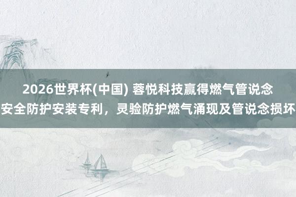 2026世界杯(中国) 蓉悦科技赢得燃气管说念安全防护安装专利，灵验防护燃气涌现及管说念损坏
